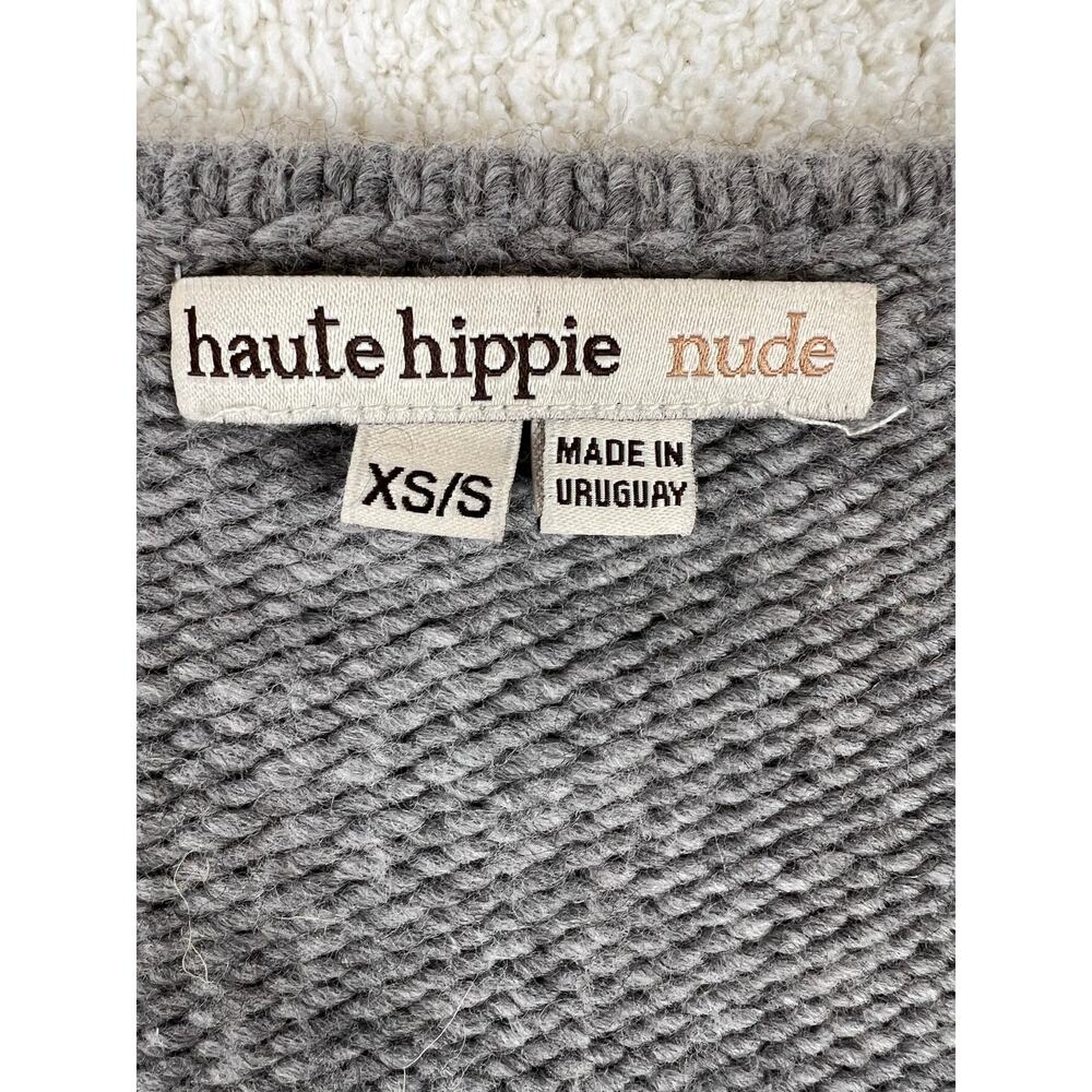 Haute Hippie Nude Merino Wool Distressed Back Cardigan Gray Boho Luxury - XS/S - Picture 4 of 9